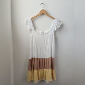 Margaux Riviera Women's Dress Crinkle Colorblock White‎ Tan Yellow Small Petite